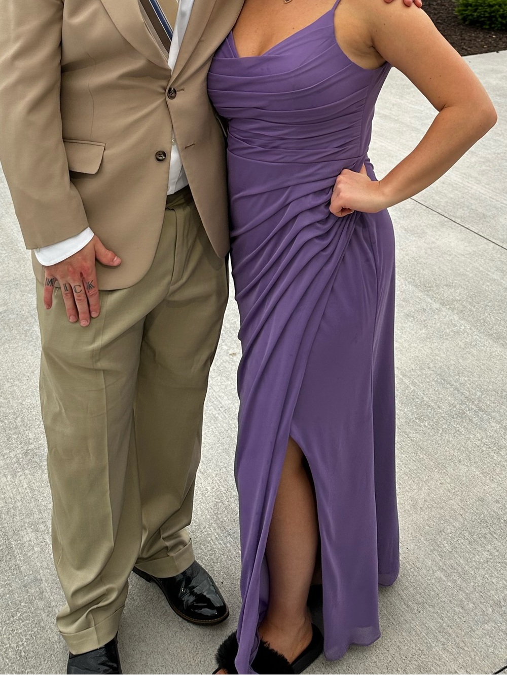 Lavender Ruched One-Shoulder Evening Gown